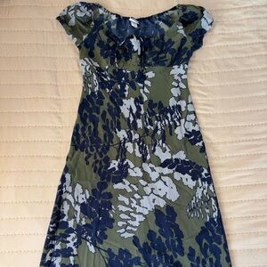 Manuhealii Olive Maxi Dress with Navy & White Floral Print